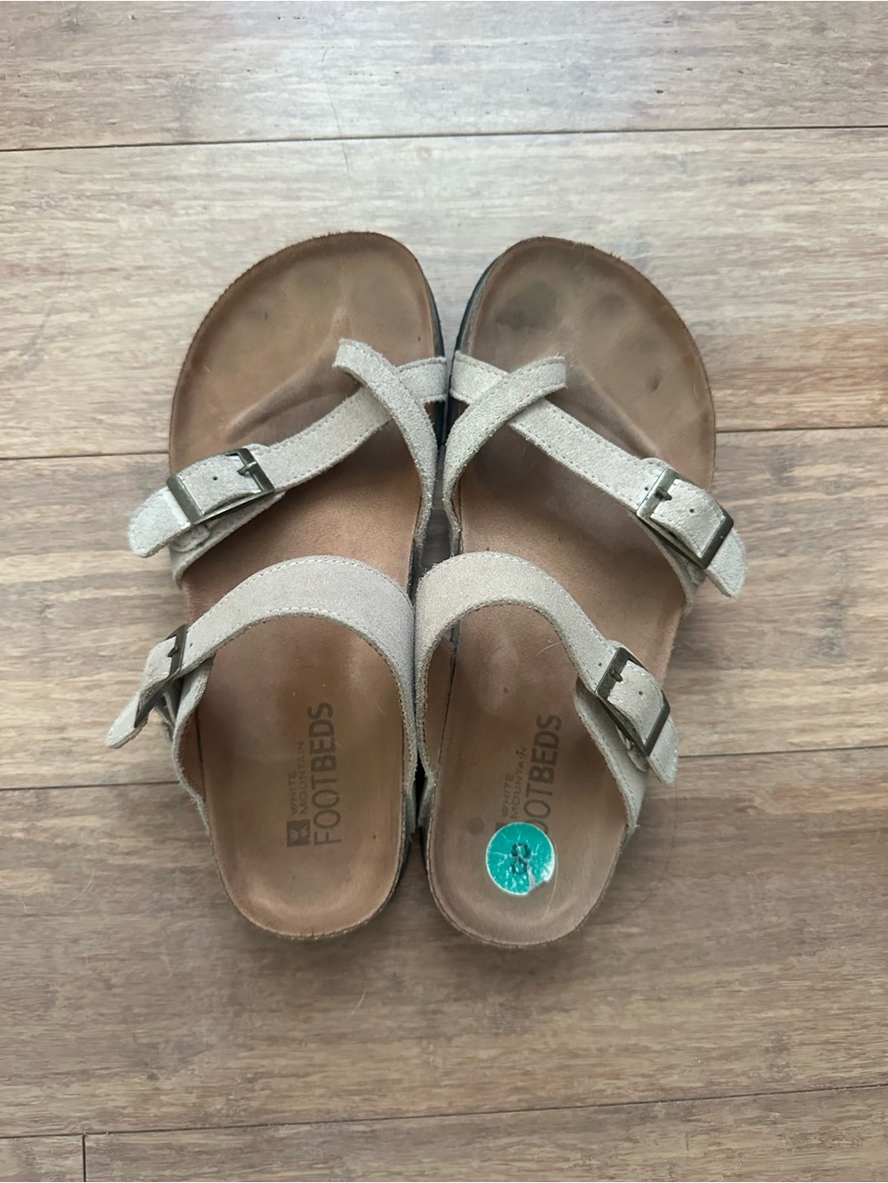 White Mountain Tan Suede Double Buckle Slide Sandals